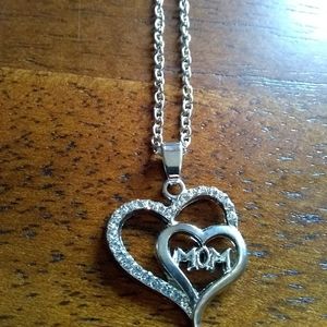 Silver-Tone Rhinestone Mom Heart Necklace